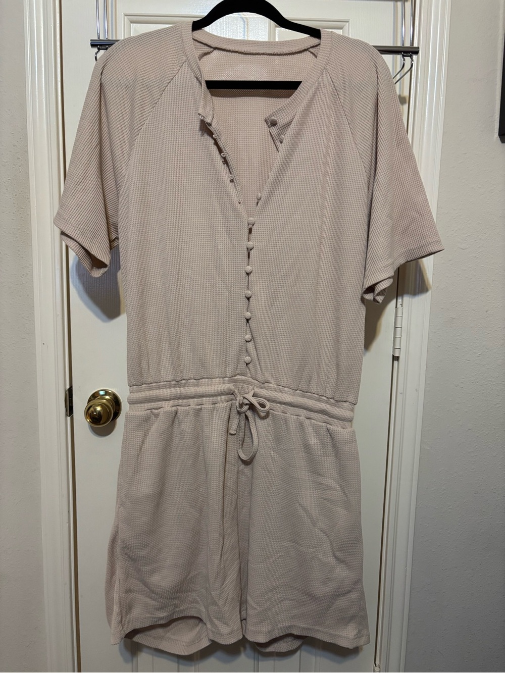 Amazon Women's Beige Button-Front Short Sleeve Romper